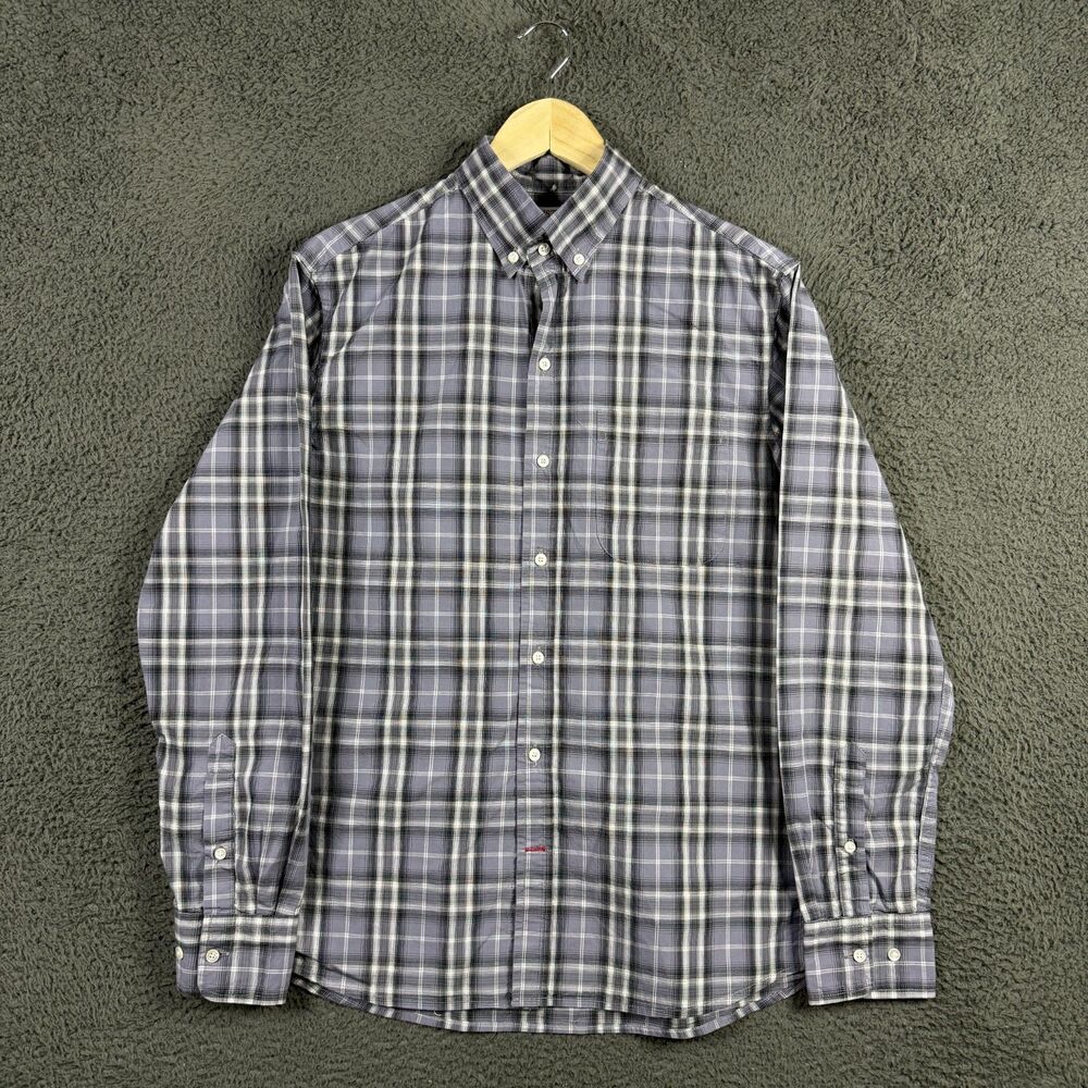 Gustin Shirt Mens Large Gray Plaid Slim Fit Button Down Long Sleeve Preppy